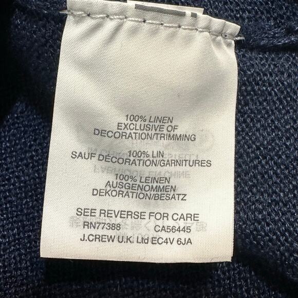 J. Crew 100% Linen Blue Pom Pom Trim 3/4 Sleeve Sweater Size M - Picture 7 of 10
